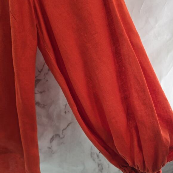 Anthropologie Shirt Womens Small Orange Popover Button Linen Maeve Peasant Audie - Picture 12 of 14